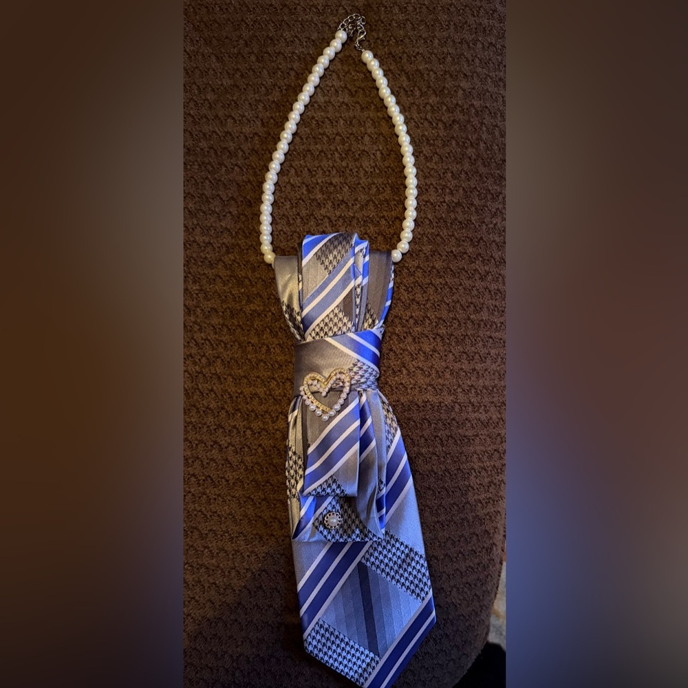 Floral Patterned Tie with Silver Rose Accent